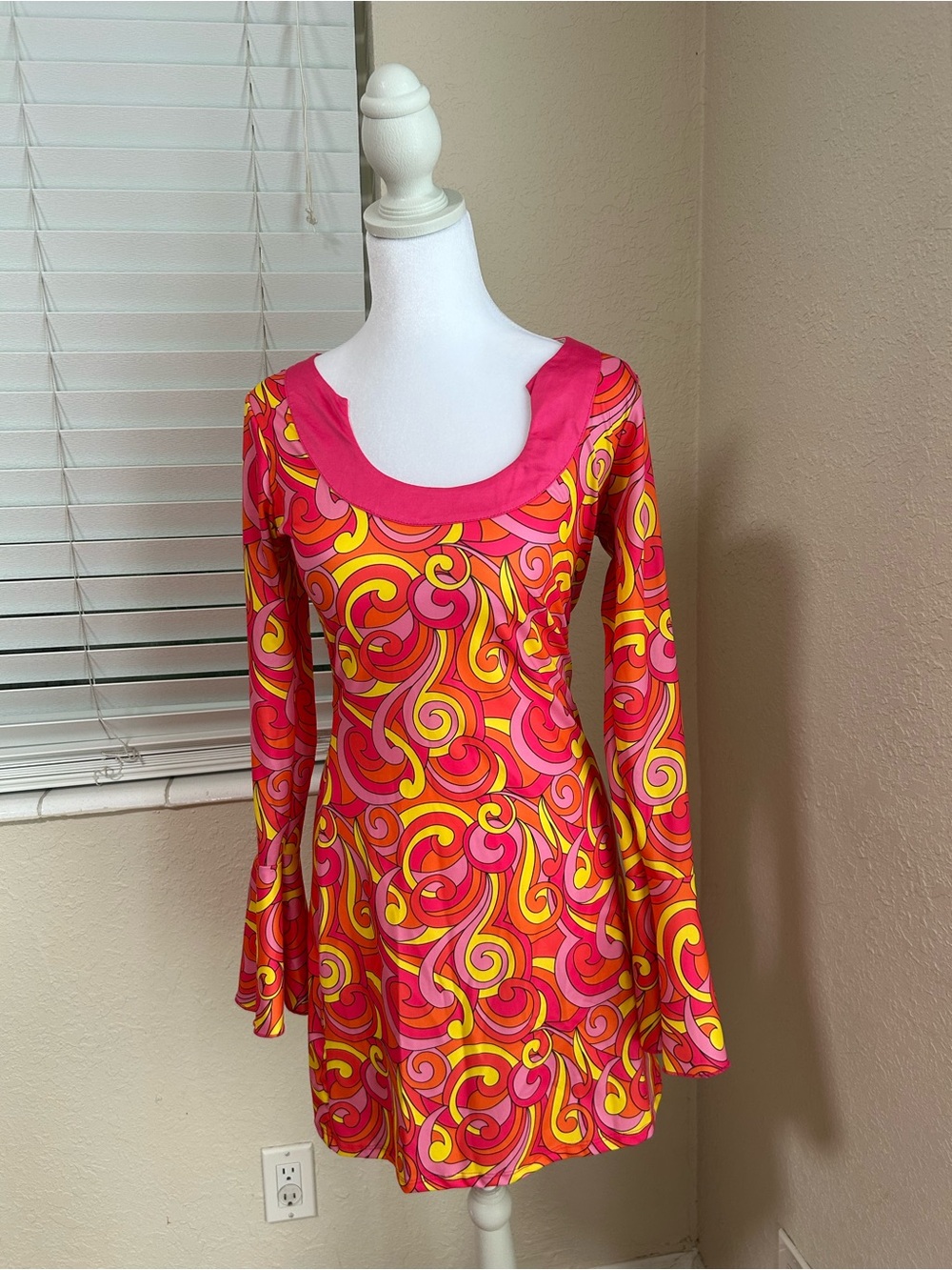 Dreamgirl Pink & Yellow Swirl Long-Sleeve Dress